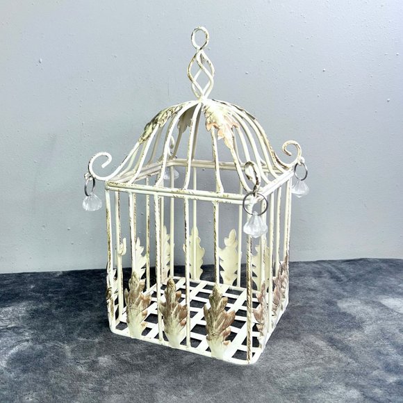 Unbranded Accents Vintage White Metal Birdcage Farmhouse Distressed